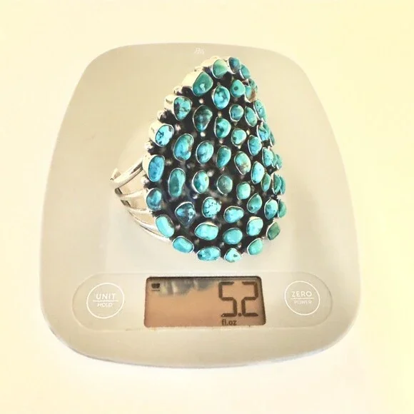 Signed Huge Navajo Sterling Silver Turquoise Cluster Bracelet 152 Grams Museum - Picture 13 of 16